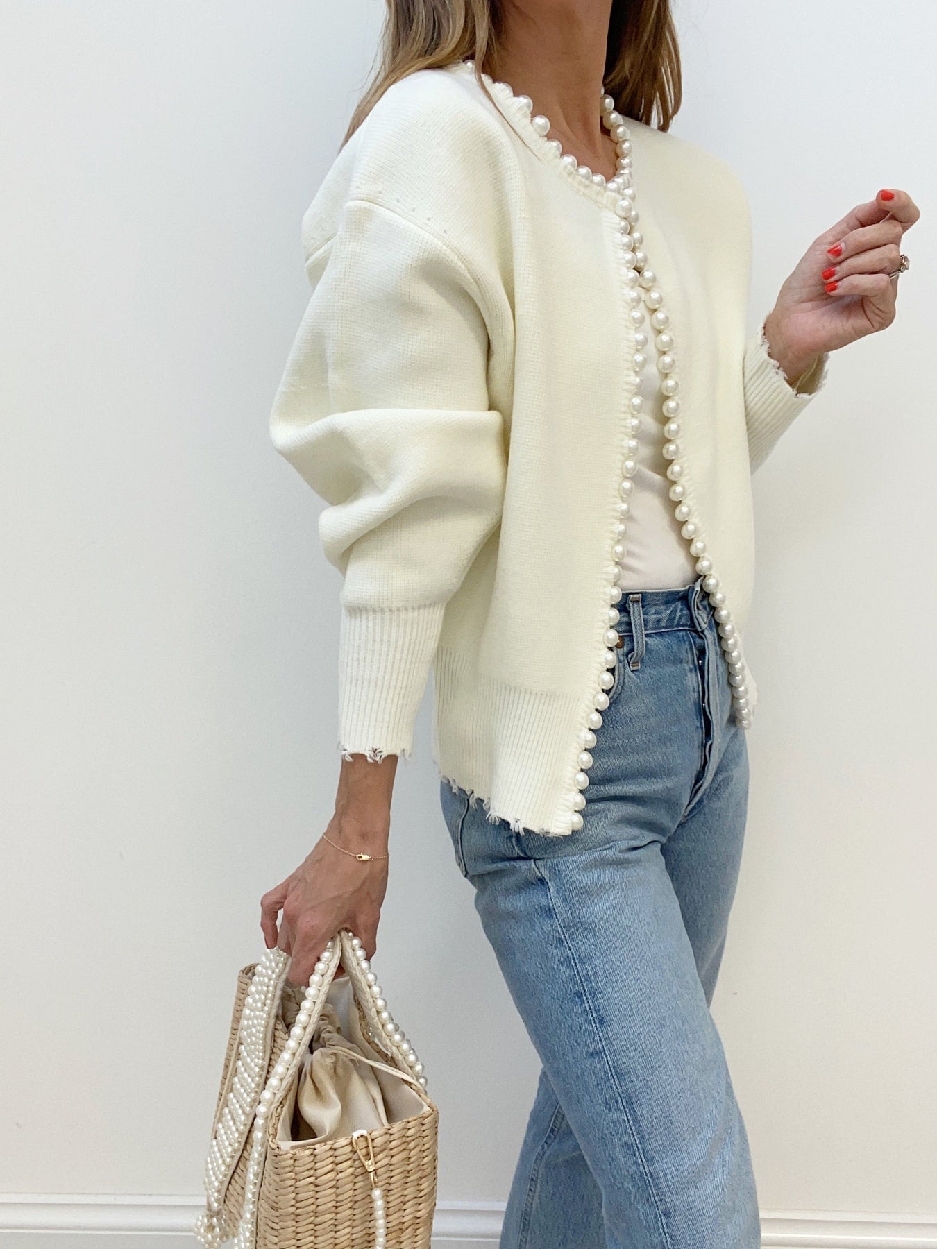 Pearl Trim | Gescheurde Hem Cardigan Trui Dames