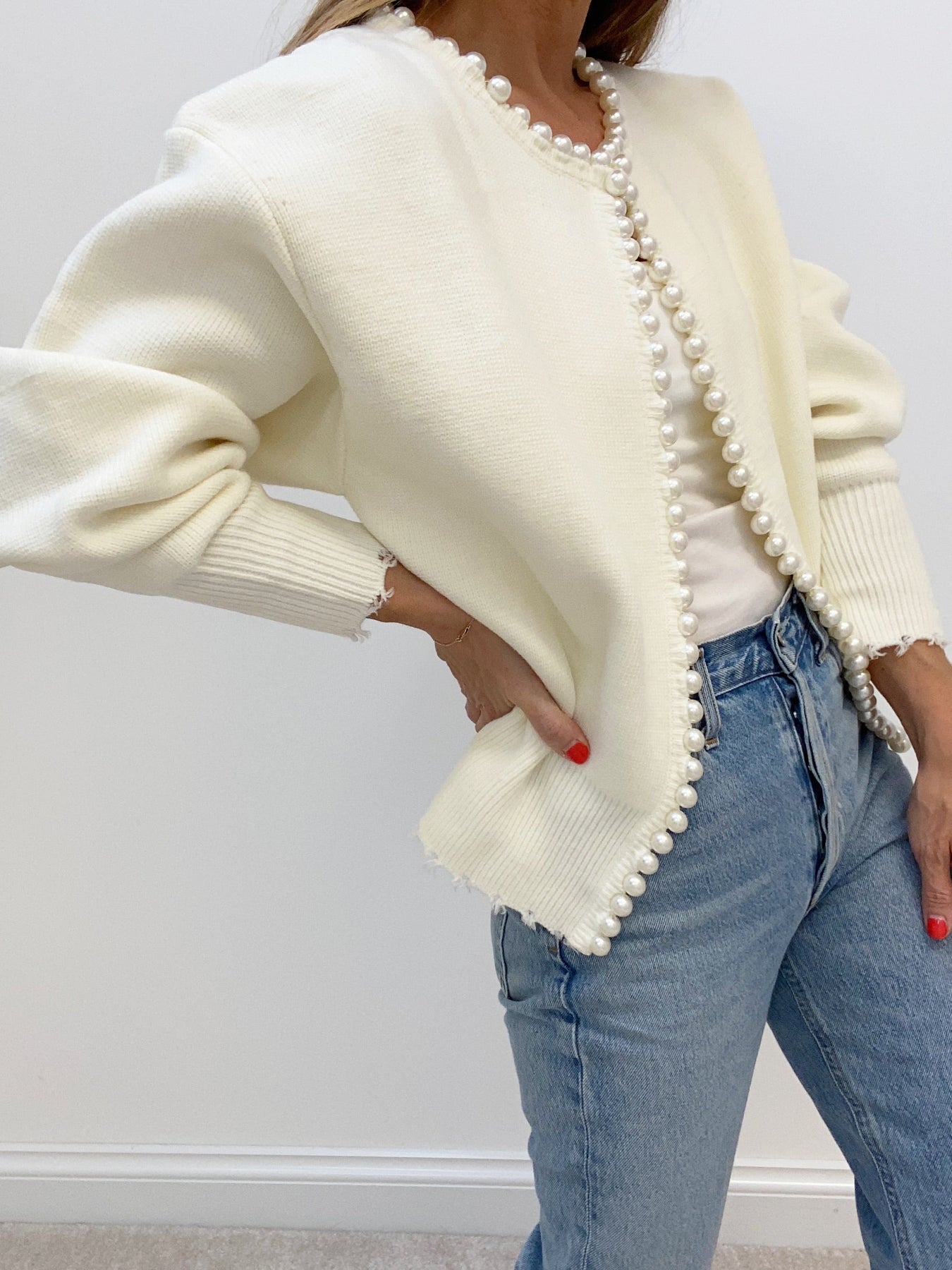 Pearl Trim | Gescheurde Hem Cardigan Trui Dames