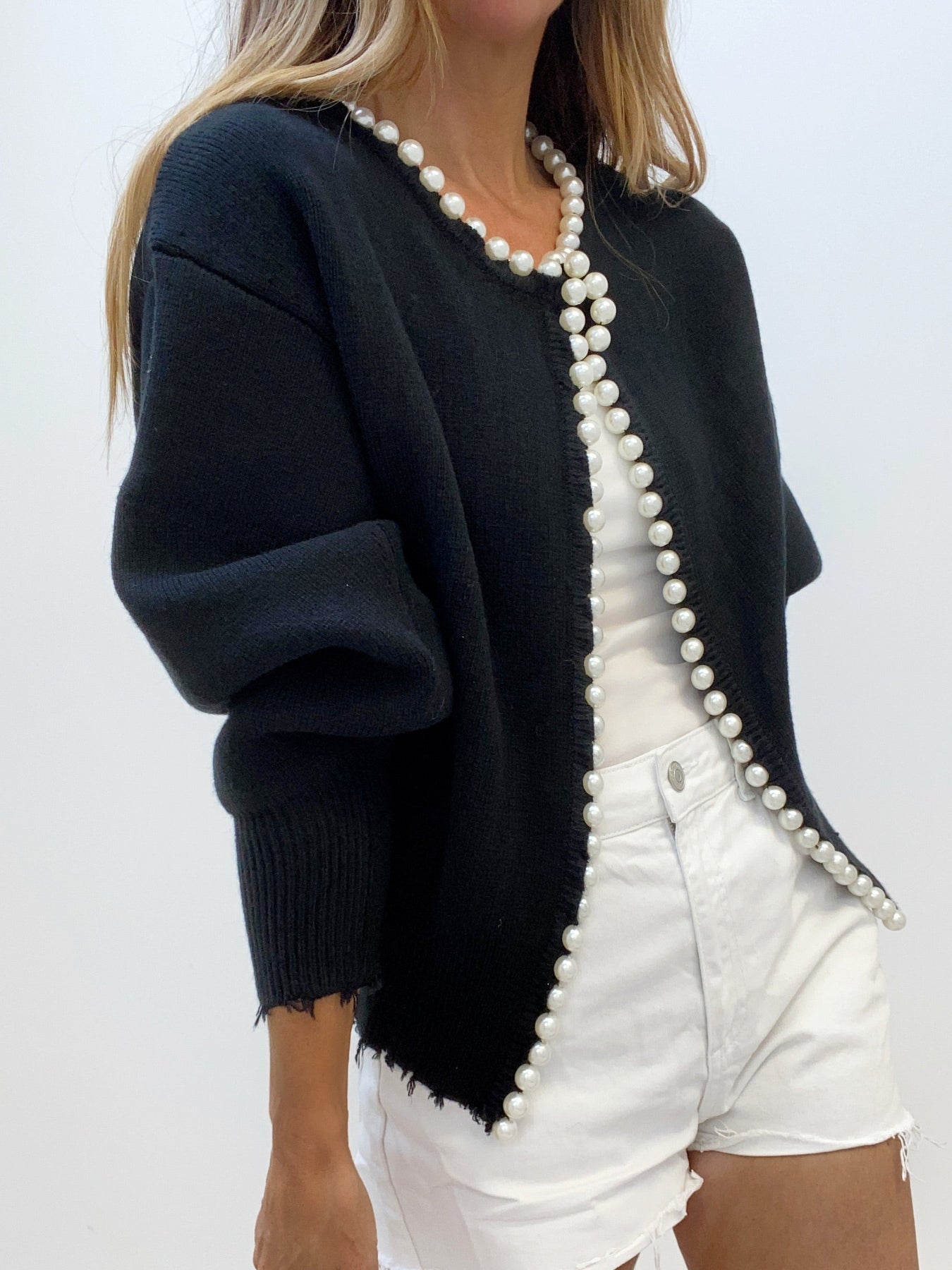 Pearl Trim | Gescheurde Hem Cardigan Trui Dames