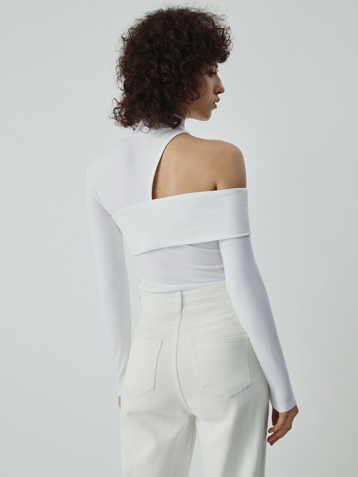 Oblique Cutout Rib Long Sleeve | Dames Topje