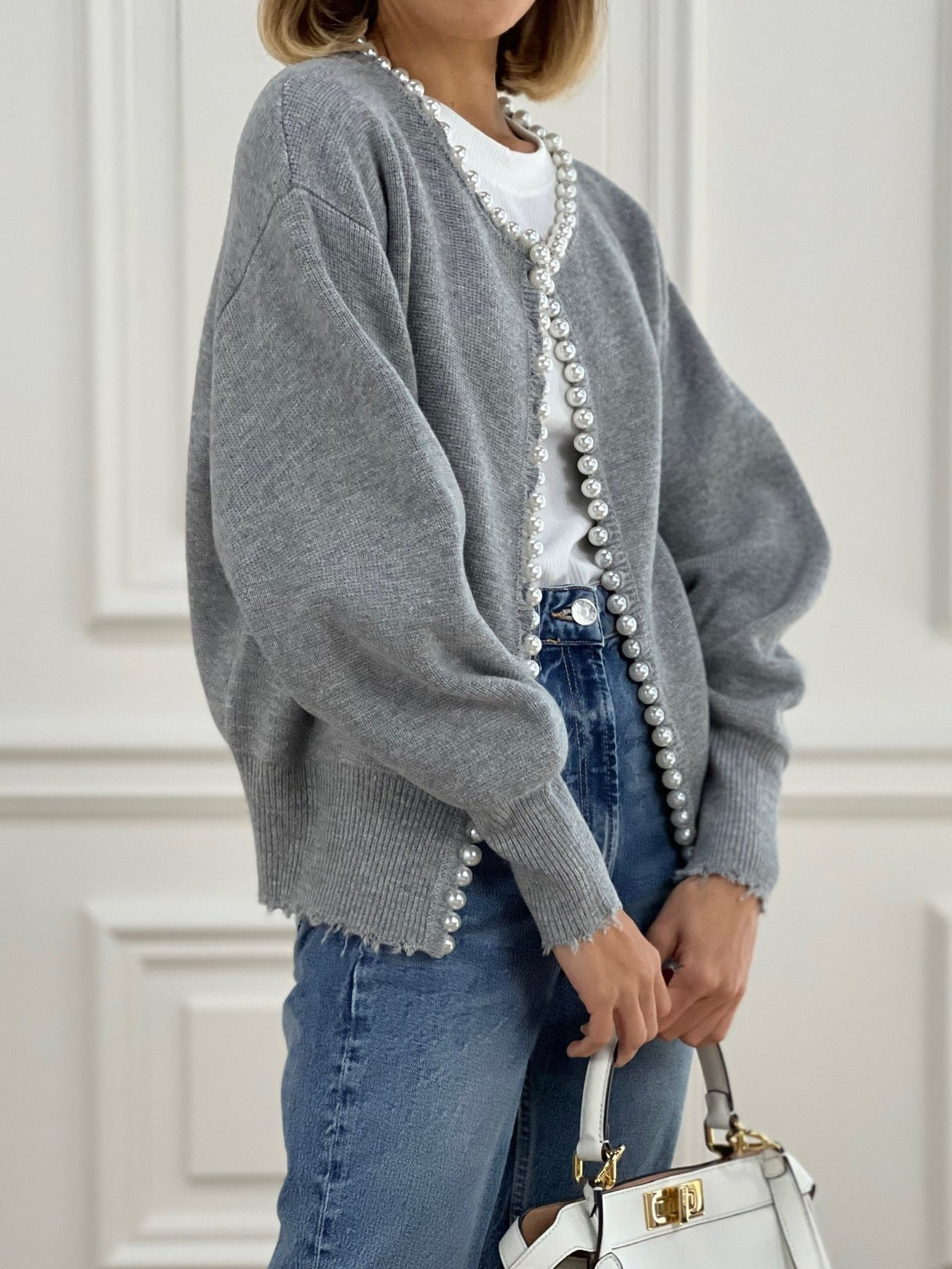 Pearl Trim | Gescheurde Hem Cardigan Trui Dames