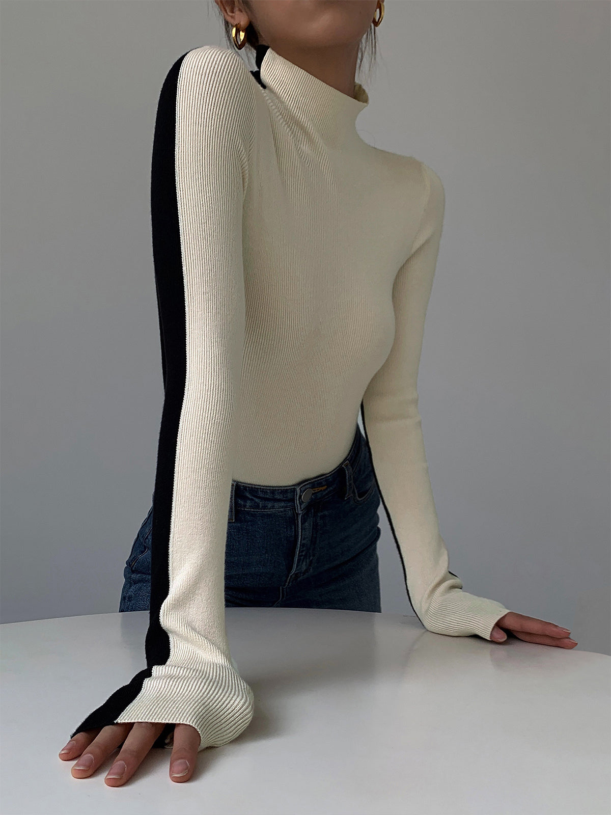 Dames Trui/Sweater | Two Tone Double Sided Long Sleeve Knit