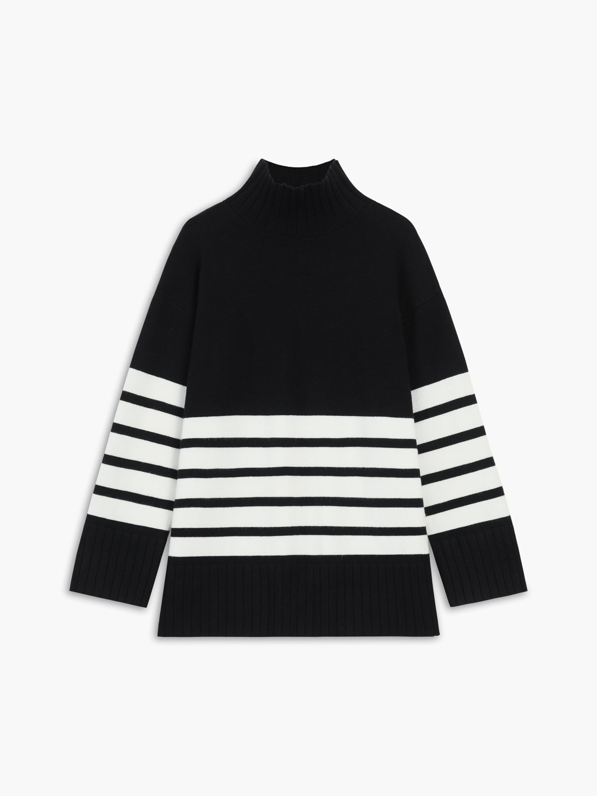 Miss Paris | Mock Neck Stripe Sweater/Trui