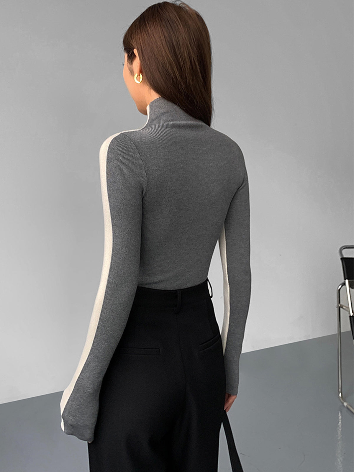 Dames Trui/Sweater | Two Tone Double Sided Long Sleeve Knit