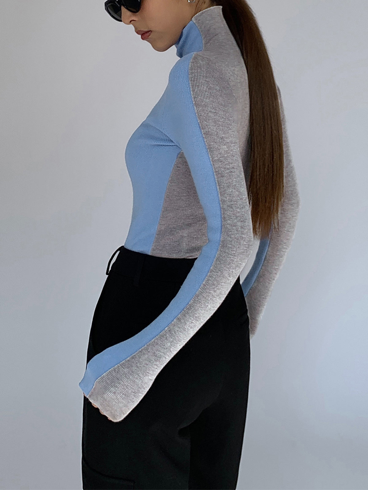 Dames Trui/Sweater | Two Tone Double Sided Long Sleeve Knit