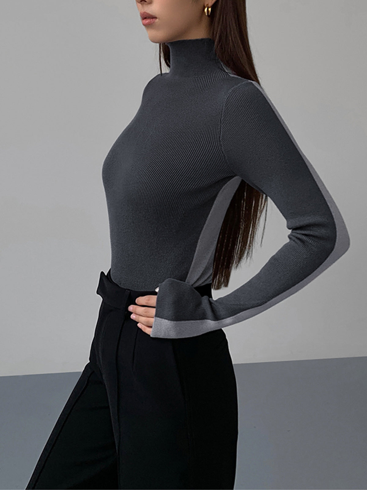 Dames Trui/Sweater | Two Tone Double Sided Long Sleeve Knit