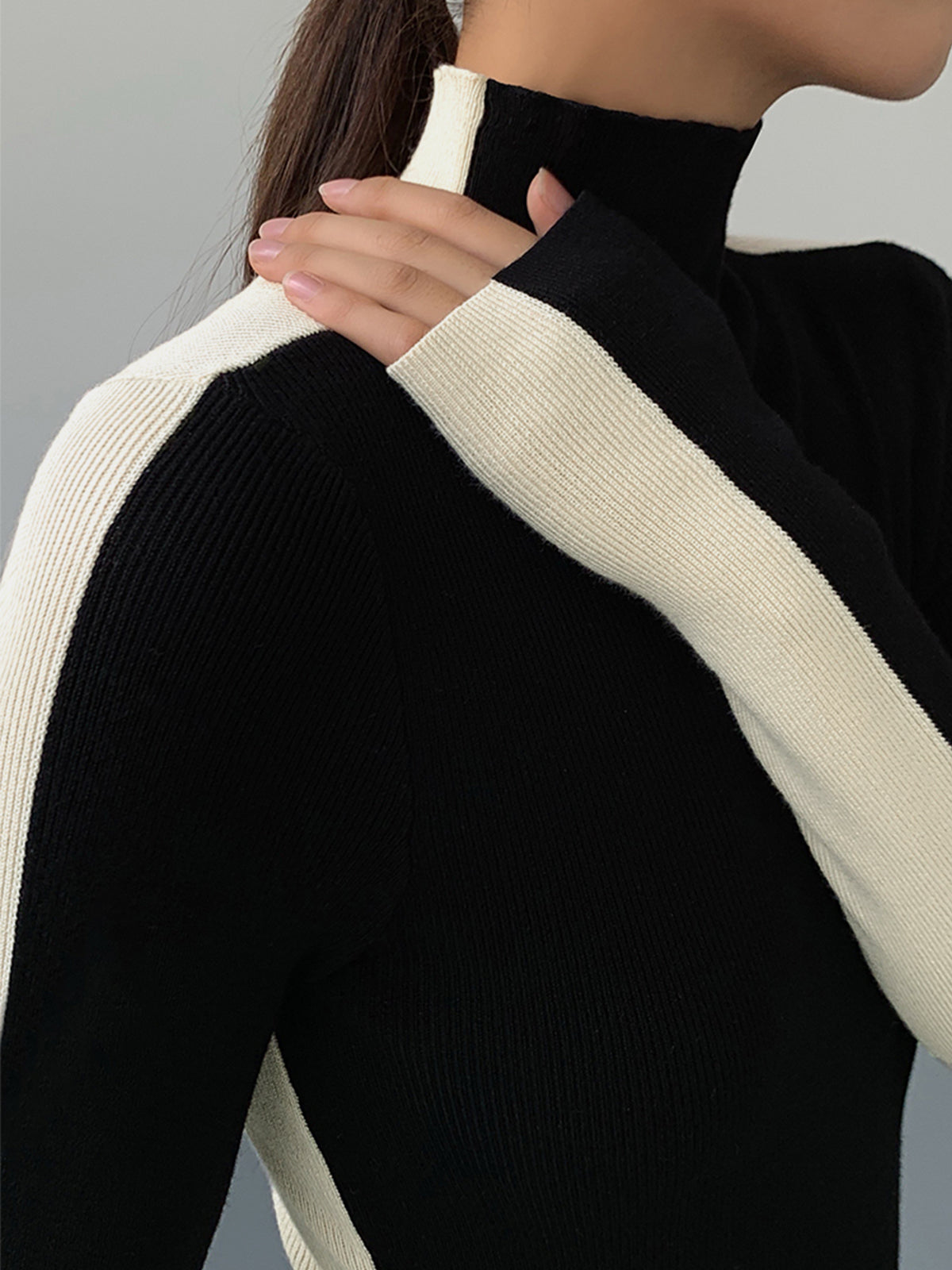 Dames Trui/Sweater | Two Tone Double Sided Long Sleeve Knit