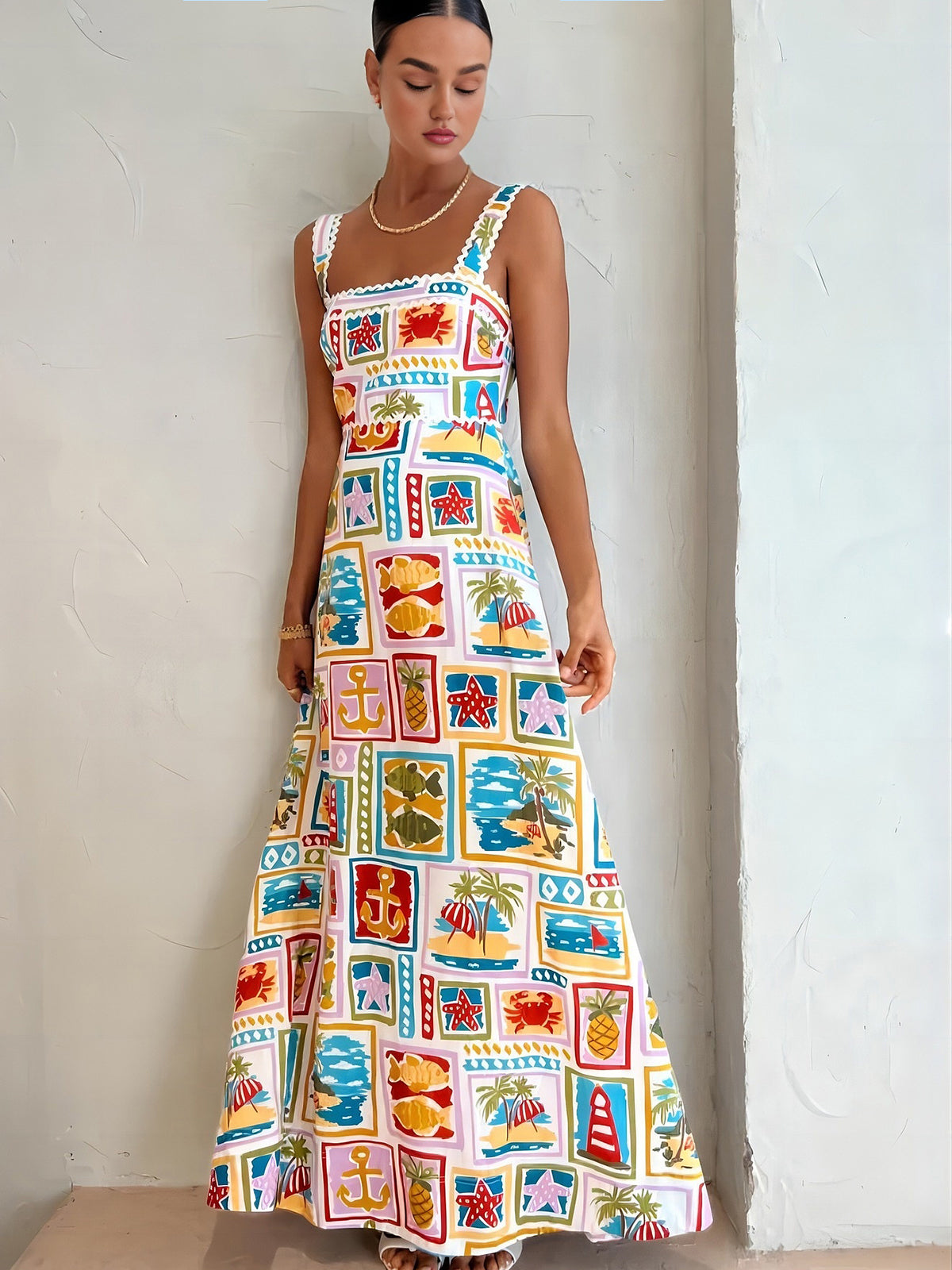Emmanuela - Mouwloze Graffiti Print Maxi Dress