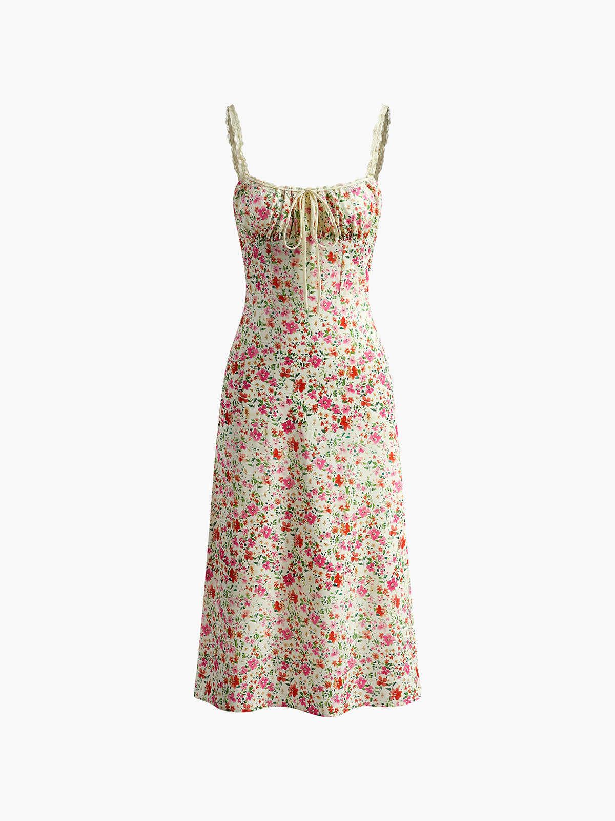 Floral Trim Cami Midi Jurk | Slimfit - Elegante Bloemen Details - Perfect Voor Zomer Feestjes