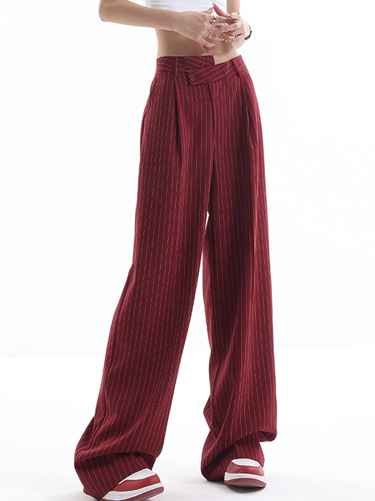 Visconte | Asymmetrische Hoge Taille Pinstripe Broek