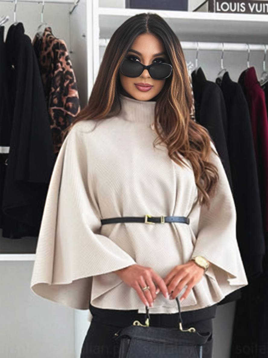 Legant Korte Poncho Jas Voor Vrouwen Met Riem