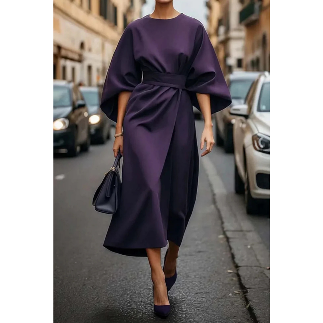 Selva | Elegante jurk met lantaarnmouwen en ceintuur
