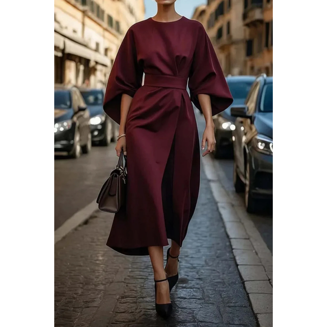 Selva | Elegante jurk met lantaarnmouwen en ceintuur