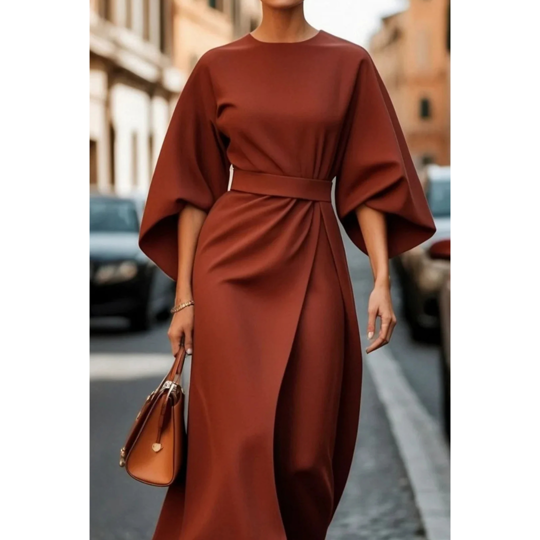 Selva | Elegante jurk met lantaarnmouwen en ceintuur