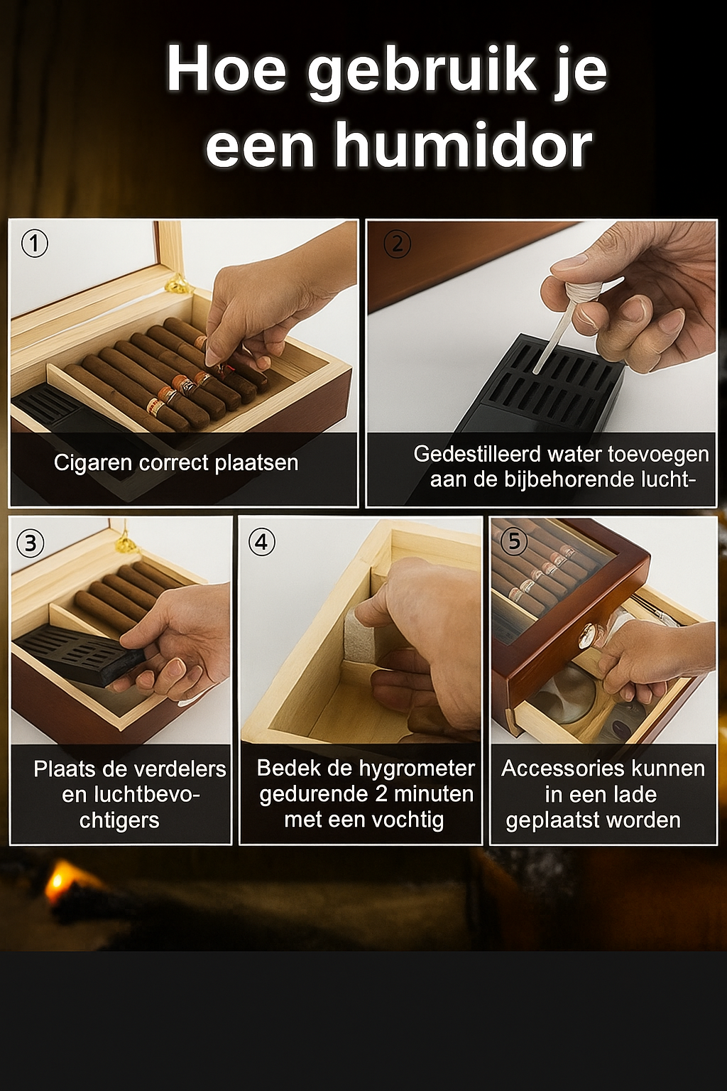 Luxe sigaren humidor met hygrometer | Sigarenaccessoire | Stijlvolle sigarenbox met bevochtiger en cederhouten binnenkant
