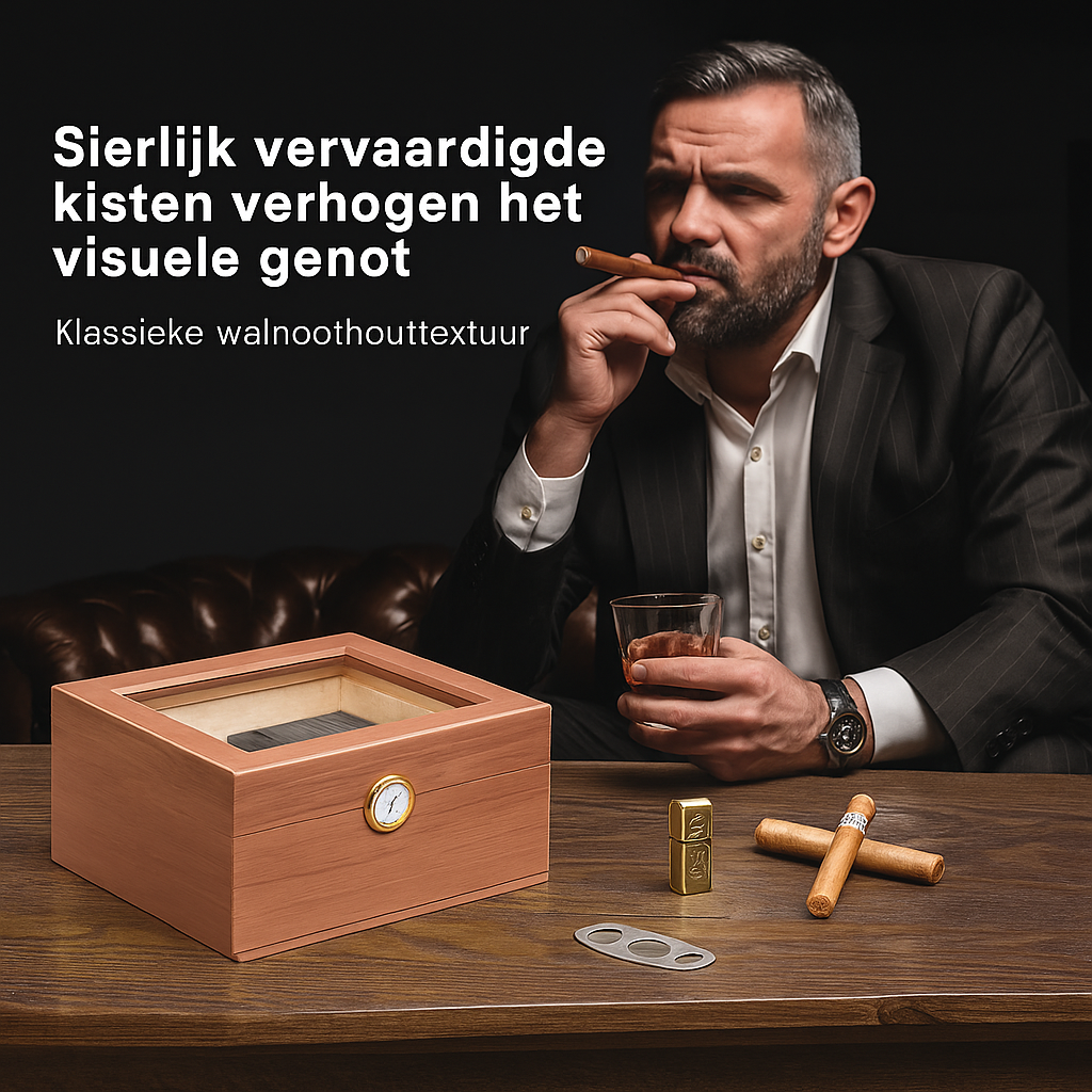 Luxe sigaren humidor met hygrometer | Sigarenaccessoire | Stijlvolle sigarenbox met bevochtiger en cederhouten binnenkant