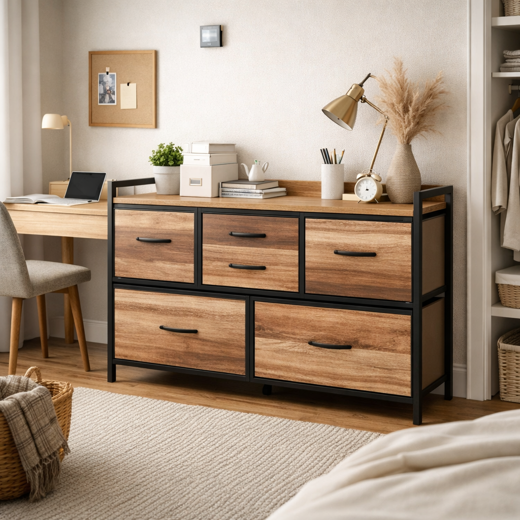 Homcom | Opbergkast - Dressoir | 5 lades, compact opbergmeubel voor slaapkamer en woonkamer