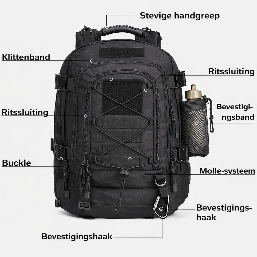 MILPRO | Tactische Rugzak 60L | Waterdicht nylon, molle systeem, heavy duty outdoor rugzak voor hiking en survival