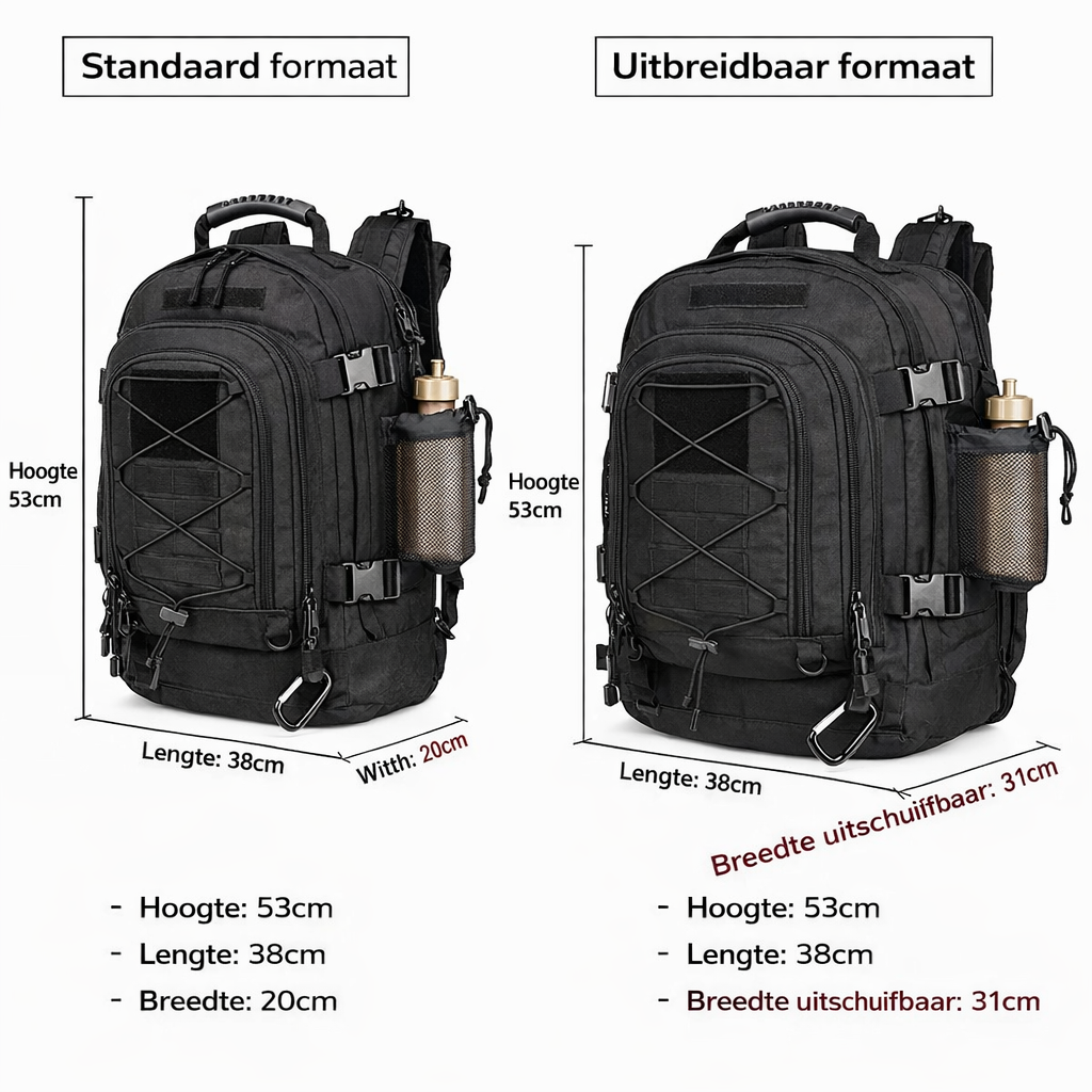 MILPRO | Tactische Rugzak 60L | Waterdicht nylon, molle systeem, heavy duty outdoor rugzak voor hiking en survival