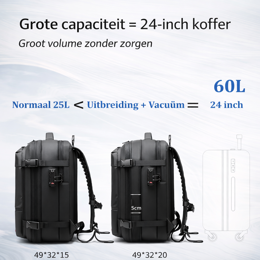 TRAVELPRO+| Laptop Rugzak 17 Inch | Geschikt voor Ryanair Transavia en meer, vacuum compressie design, uitbreidbare rugzak voor werk en reizen