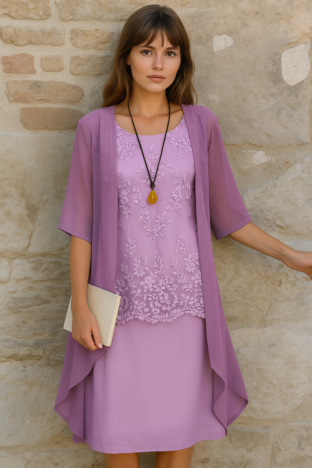Elodie | Elegante Tweedelige Chiffon Jurk | Verfijnde Set Met Luchtige Jurk En Vestje | Comfortabele Zomerjurk | Voorgelegenheden Zoals Feestjes En Casual Uitjes | Verkrijgbaar In Hemelsblauw, Geel En Paars | Maten M-3XL | Stof: Polyester