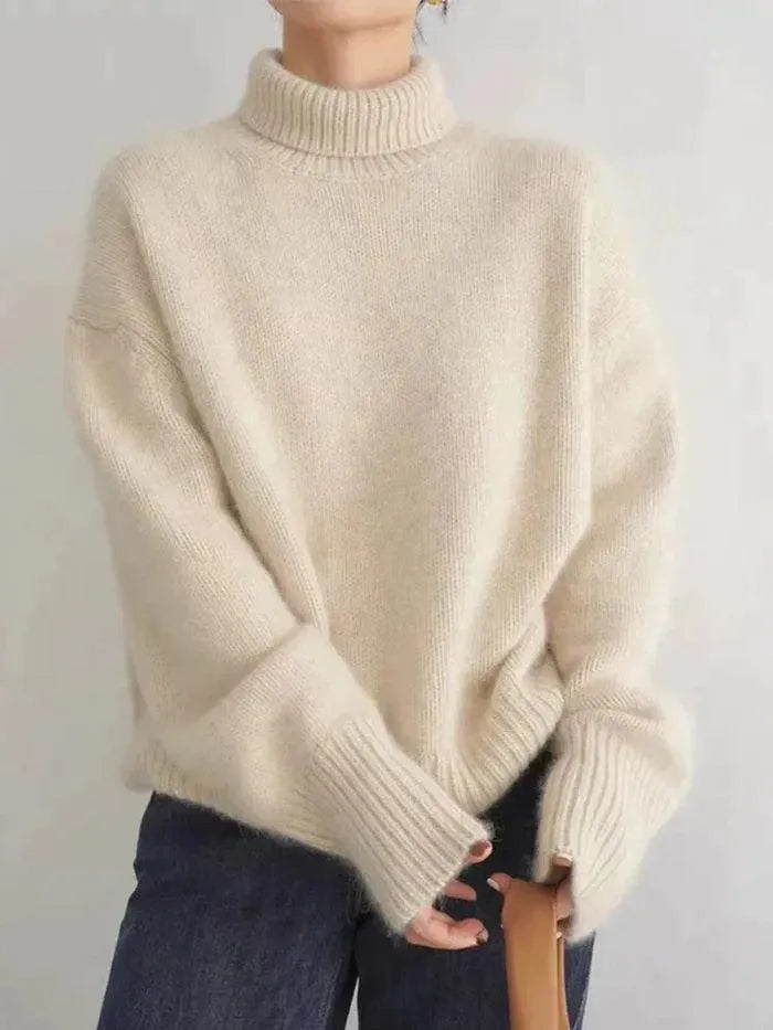 FSGREO Oversized kasjmier coltrui voor dames, gebreide geribbelde trui voor dames