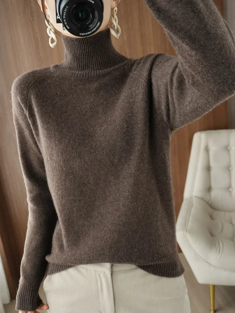 Elowen Dames Coltrui van Merino Wol - Zachte Fijngebreide Trui met Hoge Hals en Lange Mouwen - Anti-Pilling, Licht en Warm, in 10 Kleuren