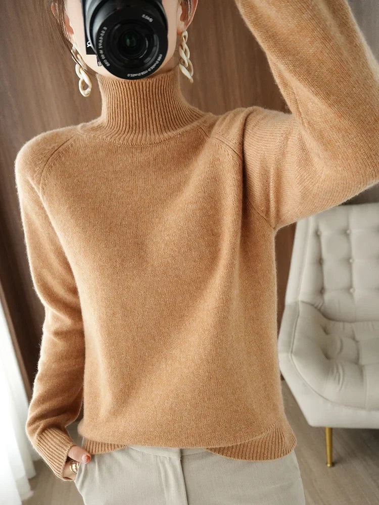 Elowen Dames Coltrui van Merino Wol - Zachte Fijngebreide Trui met Hoge Hals en Lange Mouwen - Anti-Pilling, Licht en Warm, in 10 Kleuren