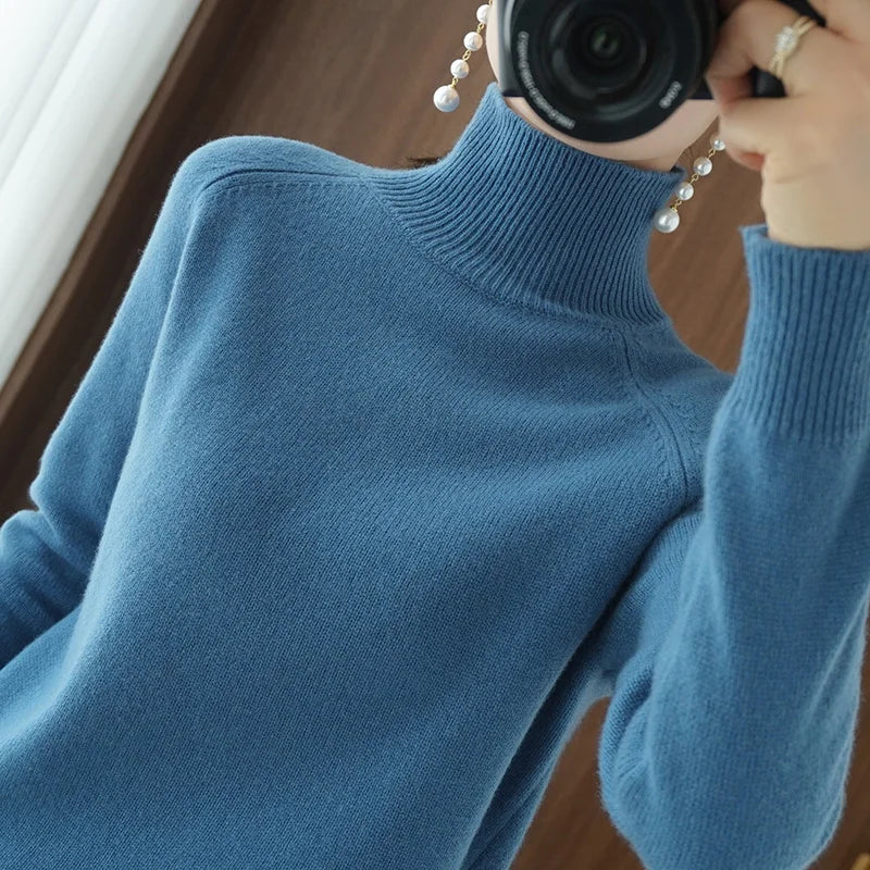 Elowen Dames Coltrui van Merino Wol - Zachte Fijngebreide Trui met Hoge Hals en Lange Mouwen - Anti-Pilling, Licht en Warm, in 10 Kleuren