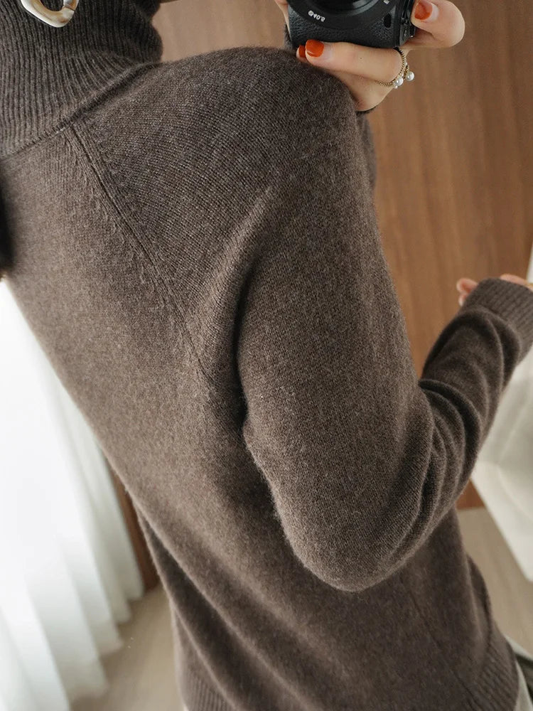 Elowen Dames Coltrui van Merino Wol - Zachte Fijngebreide Trui met Hoge Hals en Lange Mouwen - Anti-Pilling, Licht en Warm, in 10 Kleuren
