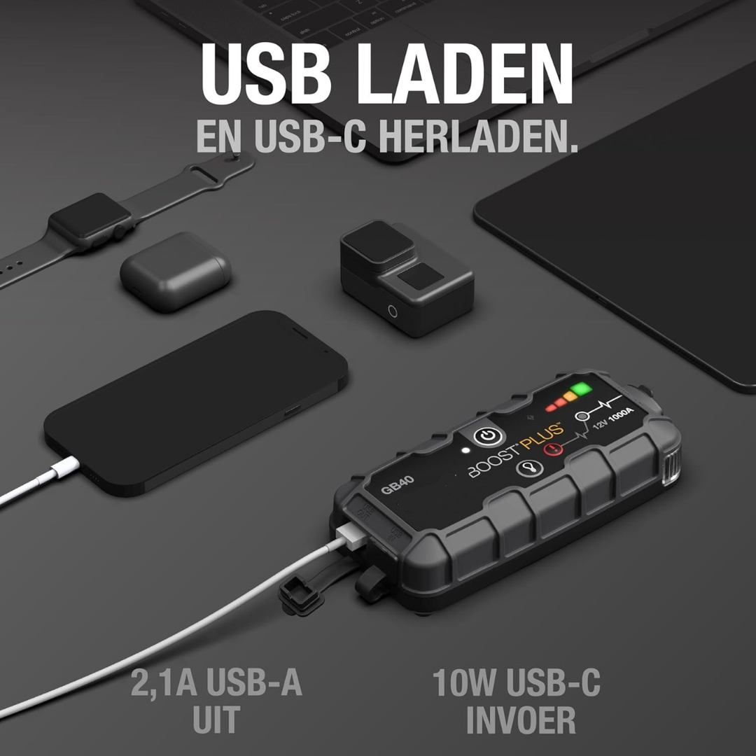 Boost Plus GB40 | 1000A Draagbare Jumpstarter voor Auto – 12V Accubooster & Powerbank voor Benzine en Diesel