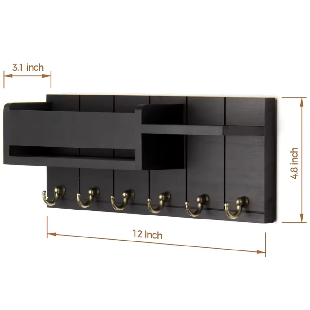 Decoratieve Muurbeugel met Plank en Sleutelhaken – Multifunctionele Wandorganizer van Massief Hout voor Hal en Keuken
