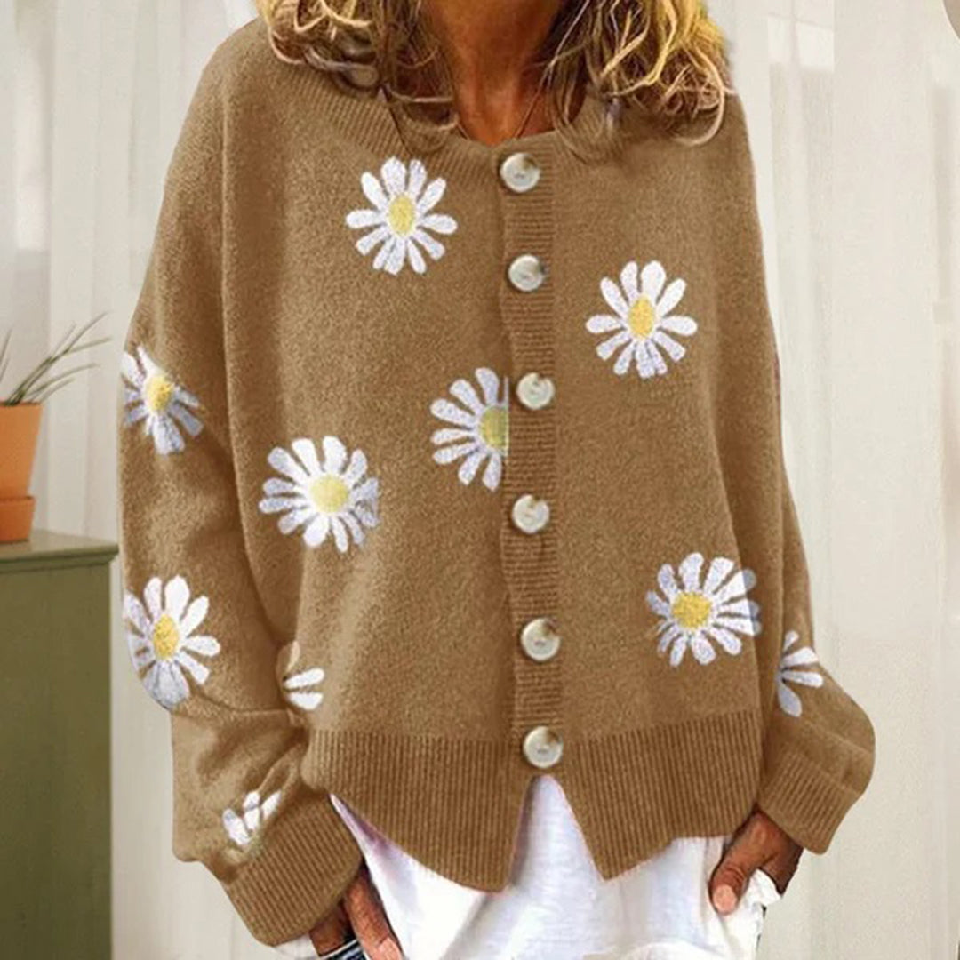 Knitted Cardigan - Floral Pattern - Loose Fit - For A Comfortable Everyday Look 