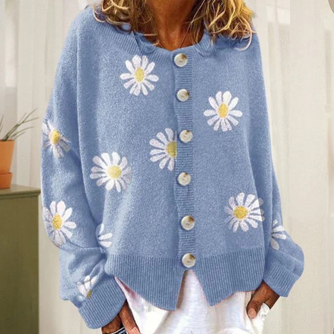 Knitted Cardigan - Floral Pattern - Loose Fit - For A Comfortable Everyday Look 