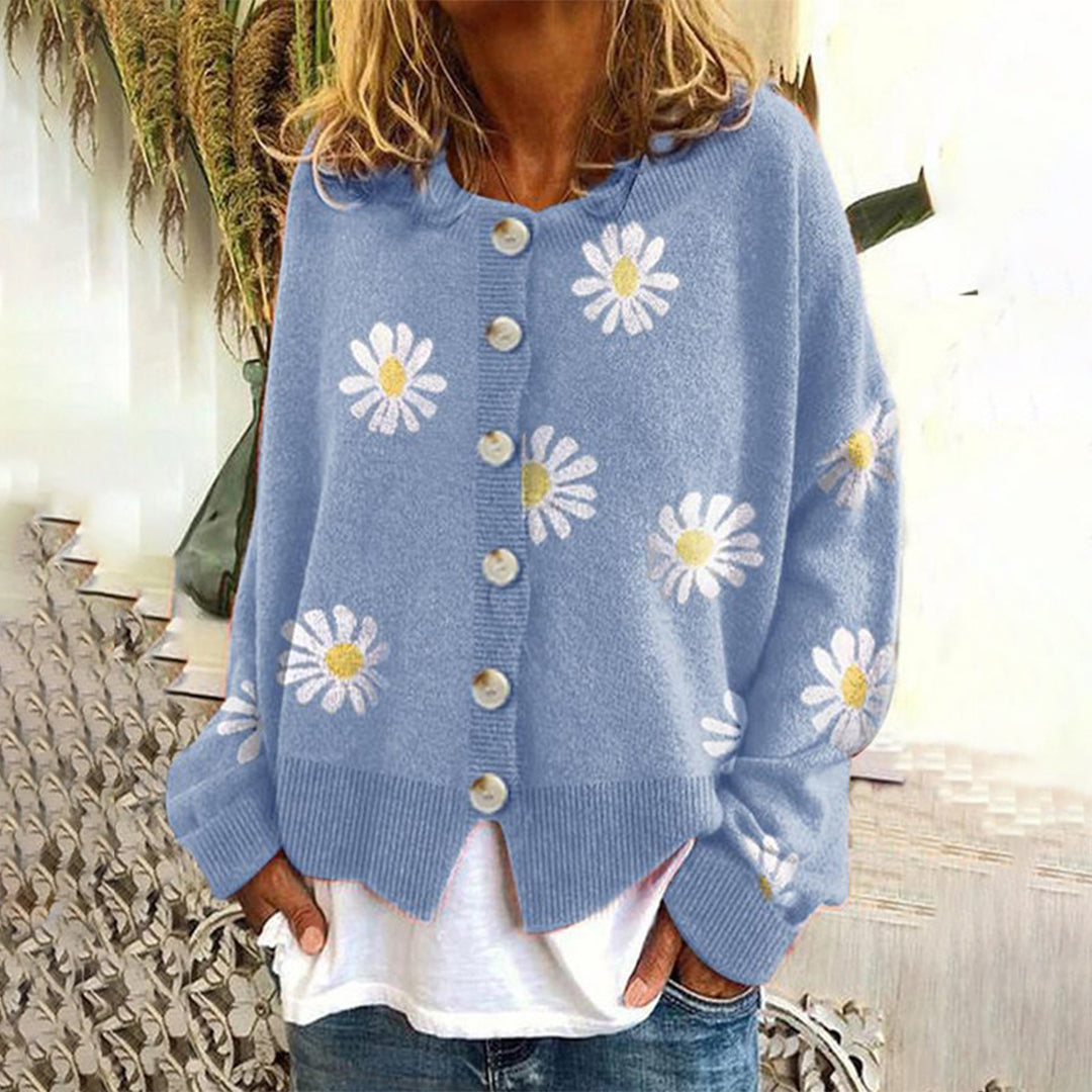 Knitted Cardigan - Floral Pattern - Loose Fit - For A Comfortable Everyday Look 