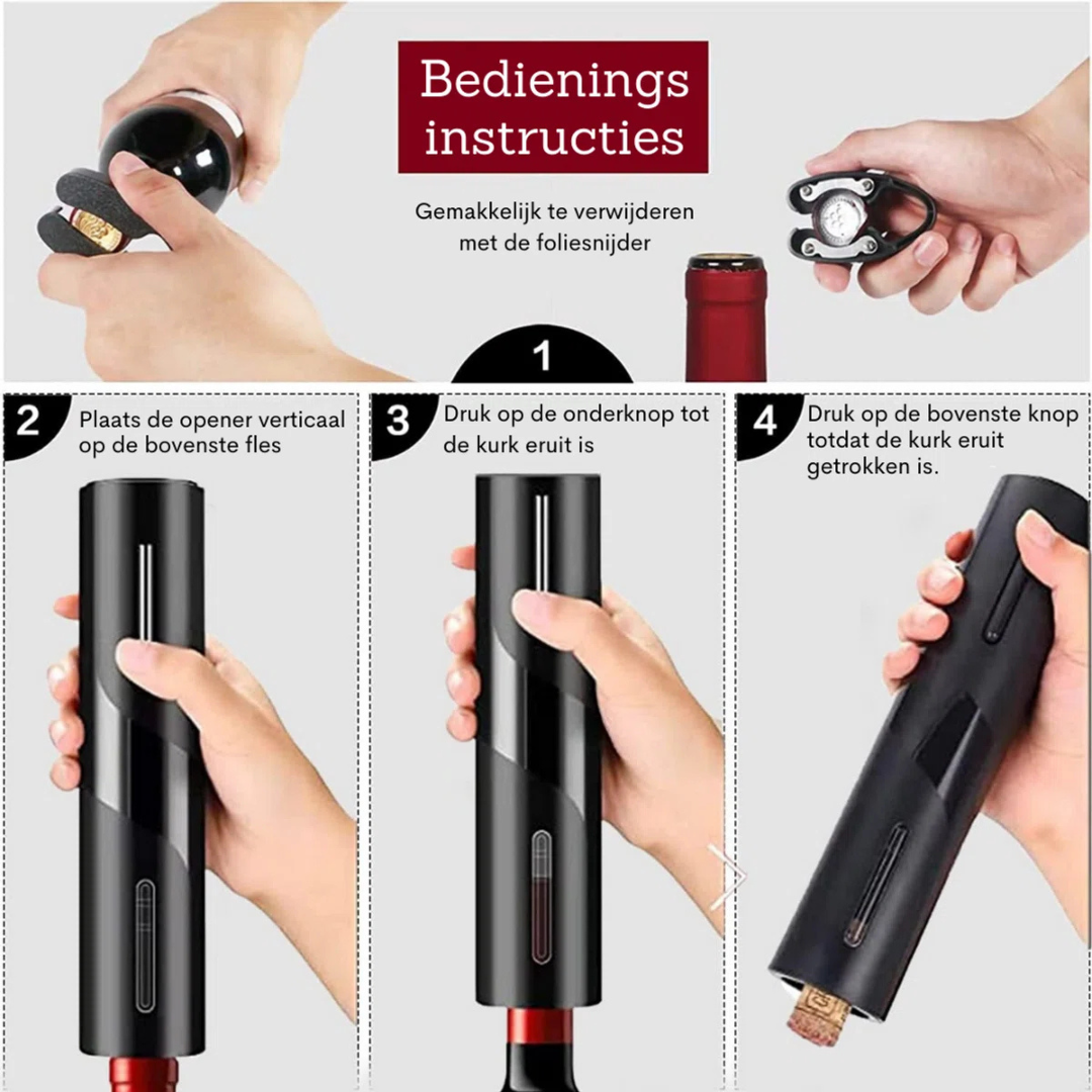 Elektrische Wijnopener met Oplaadbare Batterij en Stijlvol Design