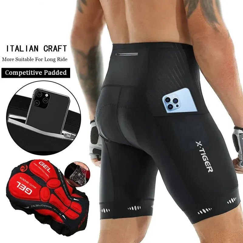 Velonex Heren Fietsbroek met 5D Gel Zeem - Ademende Compressie Wielerbroek met Antislip Beenband en Reflectie - Voor Mountainbike en Racefiets