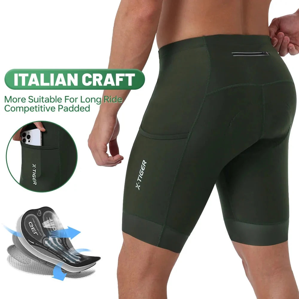 Velonex Heren Fietsbroek met 5D Gel Zeem - Ademende Compressie Wielerbroek met Antislip Beenband en Reflectie - Voor Mountainbike en Racefiets