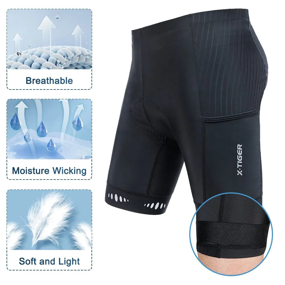 Velonex Heren Fietsbroek met 5D Gel Zeem - Ademende Compressie Wielerbroek met Antislip Beenband en Reflectie - Voor Mountainbike en Racefiets