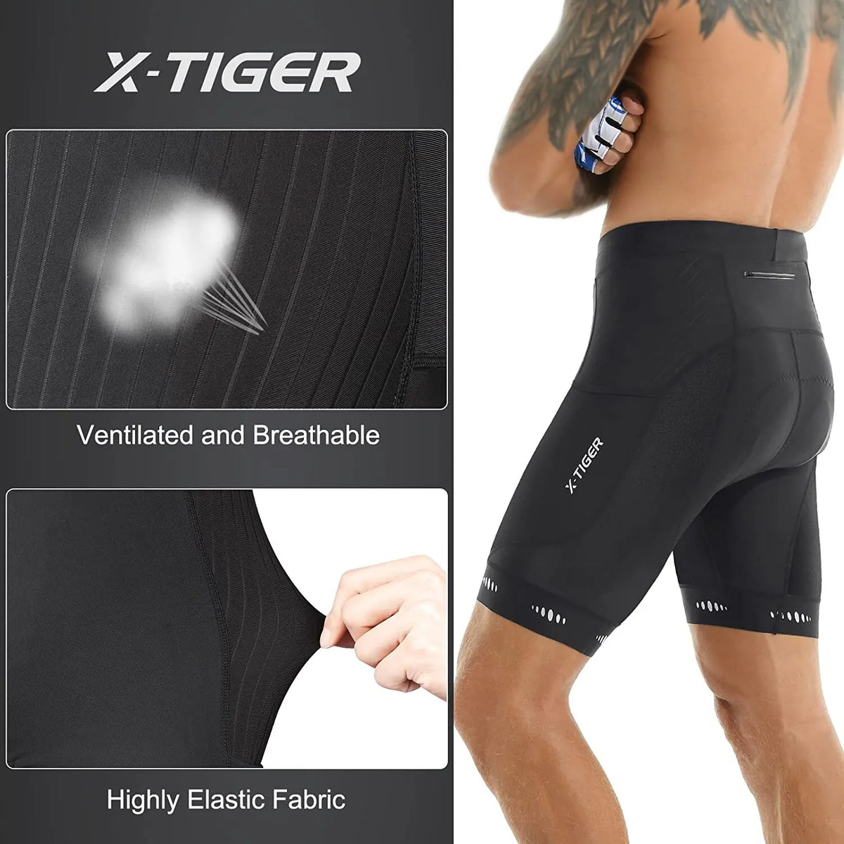 Velonex Heren Fietsbroek met 5D Gel Zeem - Ademende Compressie Wielerbroek met Antislip Beenband en Reflectie - Voor Mountainbike en Racefiets