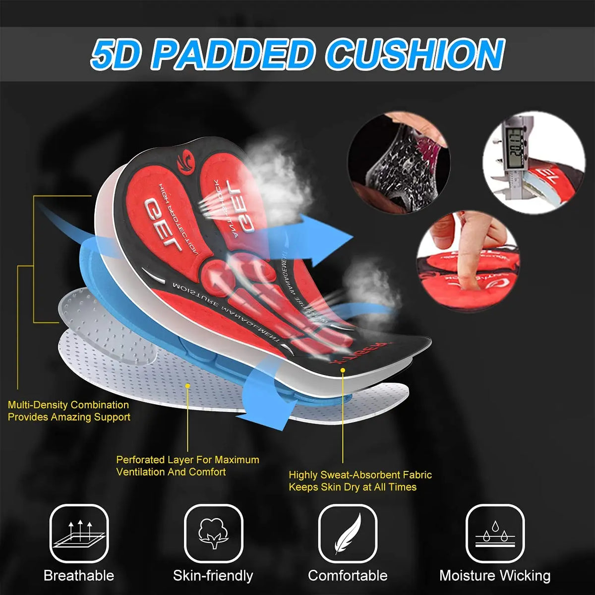 Velonex Heren Fietsbroek met 5D Gel Zeem - Ademende Compressie Wielerbroek met Antislip Beenband en Reflectie - Voor Mountainbike en Racefiets