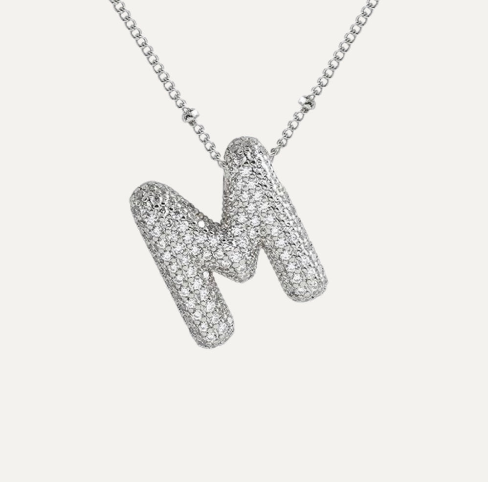 Dames Ketting – Initial Hanger – Fonkelende Stenen – Verfijnde Schakelketting – Statement Sieraad