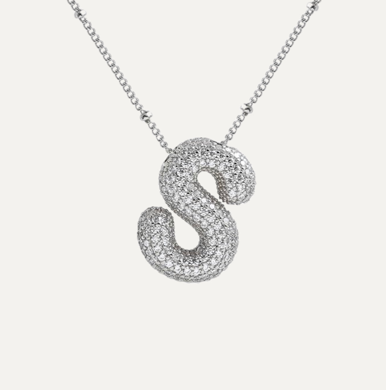 Dames Ketting – Initial Hanger – Fonkelende Stenen – Verfijnde Schakelketting – Statement Sieraad