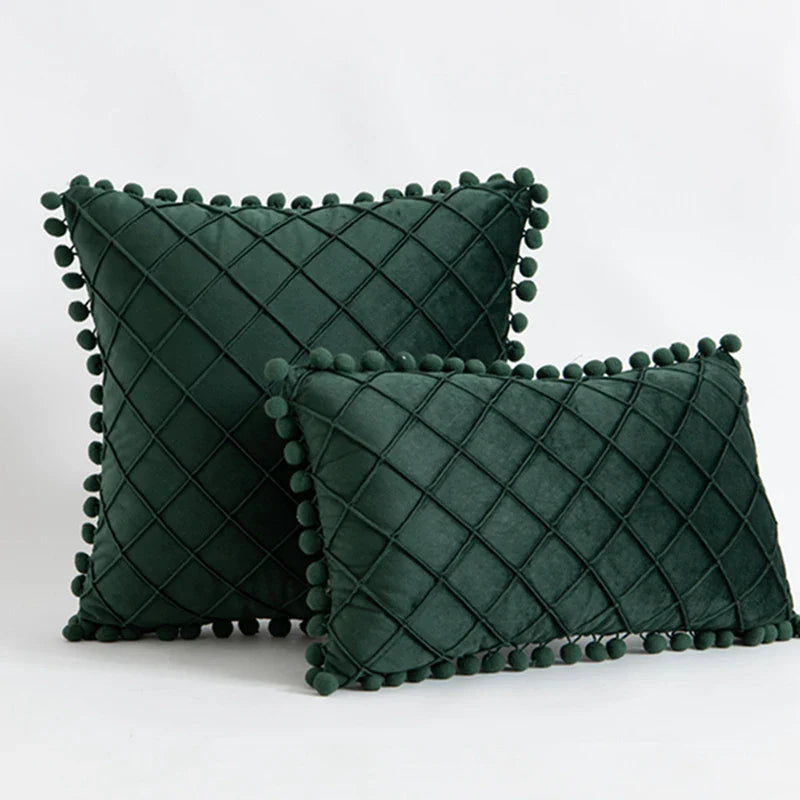 Inyahome Fluwelen Taille Sierkussen Met Pompom Effen Kleur Decoratief