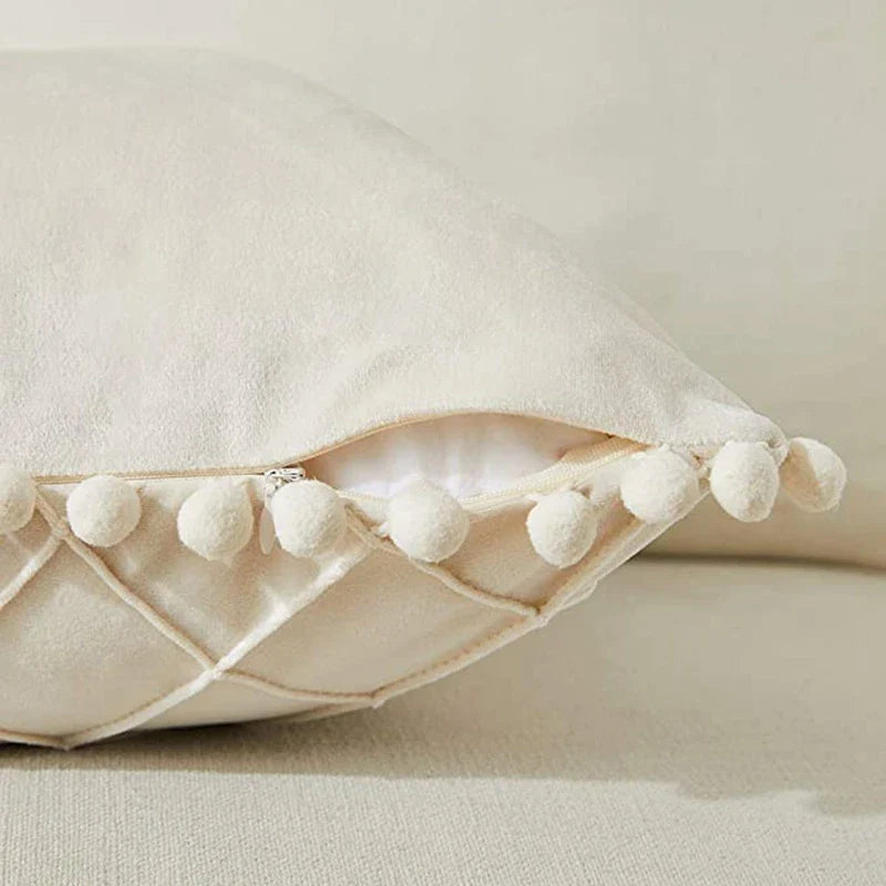 Inyahome Fluwelen Taille Sierkussen Met Pompom Effen Kleur Decoratief