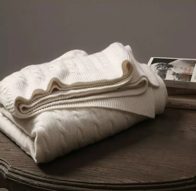 Cream Knit Cashmere Dekentje | Zacht en warm - Perfect voor cozy avonden