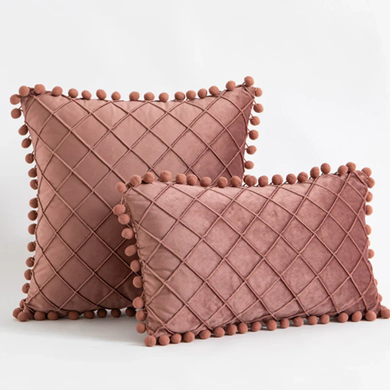 Inyahome Fluwelen Taille Sierkussen Met Pompom Effen Kleur Decoratief