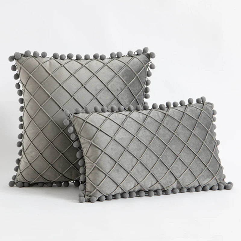 Inyahome Fluwelen Taille Sierkussen Met Pompom Effen Kleur Decoratief