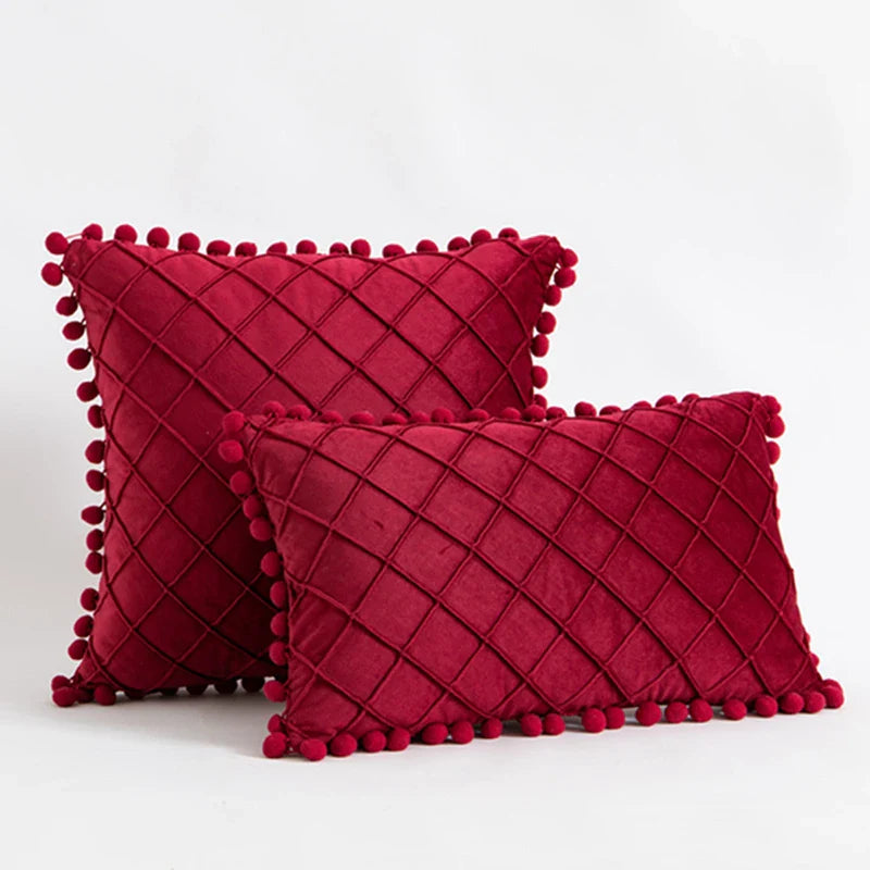 Inyahome Fluwelen Taille Sierkussen Met Pompom Effen Kleur Decoratief