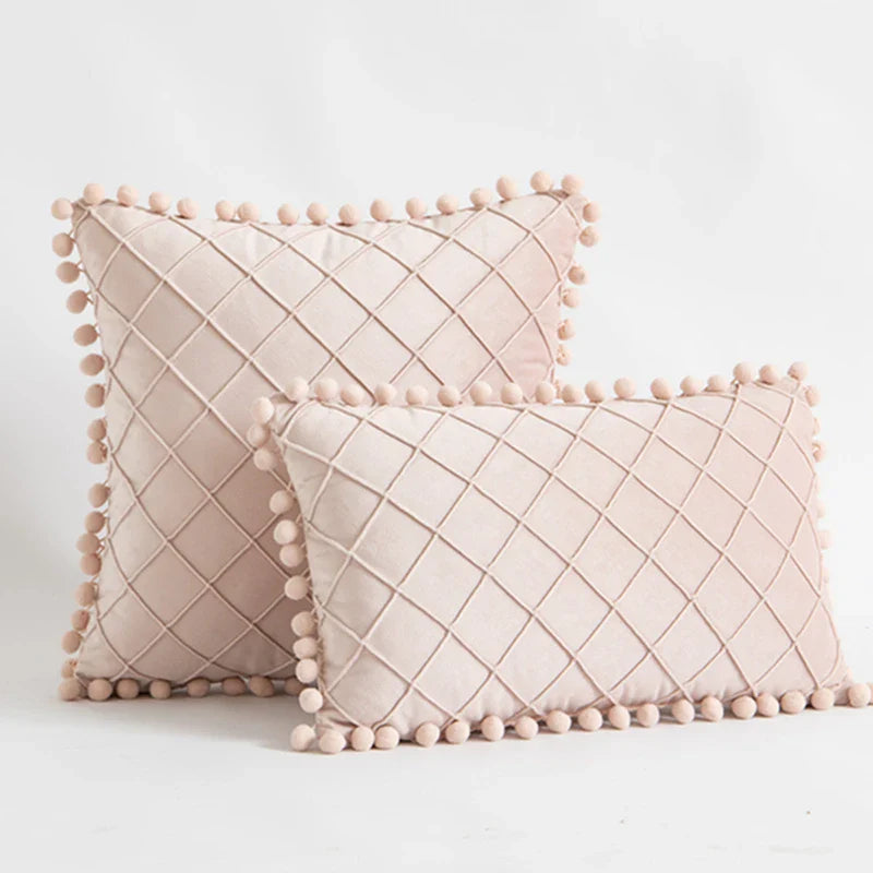 Inyahome Fluwelen Taille Sierkussen Met Pompom Effen Kleur Decoratief